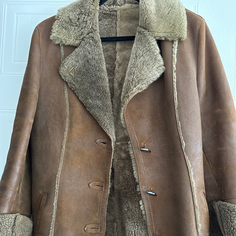 Classic Shearling Coat - Brown Faux-Suede Exterior with Warm Shearling Lining